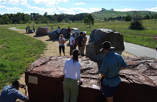 Students examining the Federation Rocks