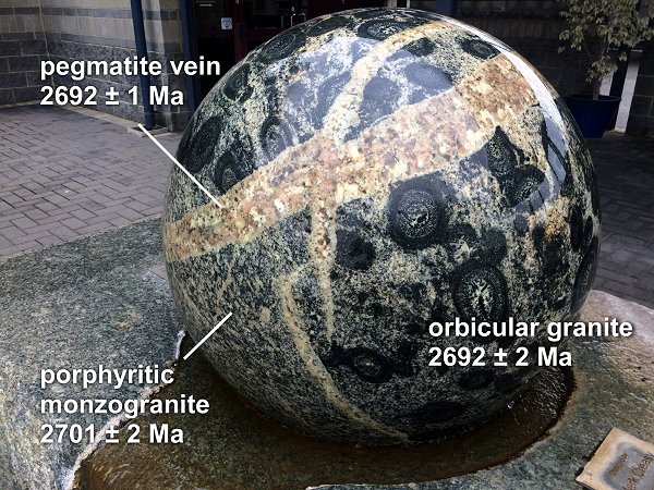 Polished sphere of Boogardie Orbicular Granite.