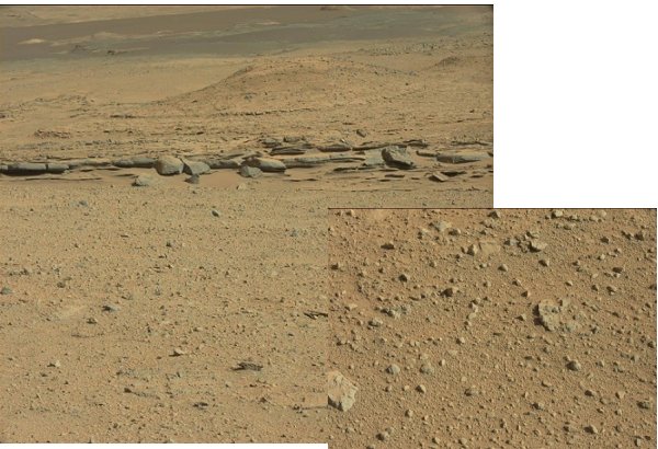 Raw image from sol572 Masthead camera - Junda outcrop plus ground view